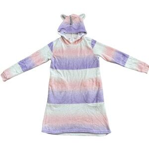 Falls Creek Plush Fleece Unicorn Pajama Dress Girls Size XL Stripes Purple White